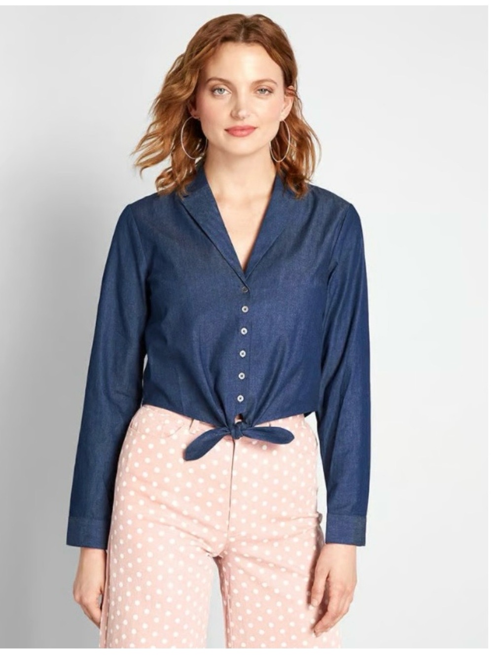 Modcloth Navy Button-Front Tie Hem Shirt